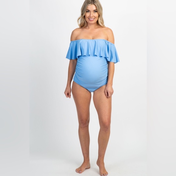 Pinkblush off the shoulder ruffle one piece swimsuit maternity nwot - Picture 1 of 10